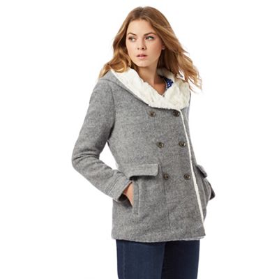 Mantaray Grey faux fur lined blanket coat with wool